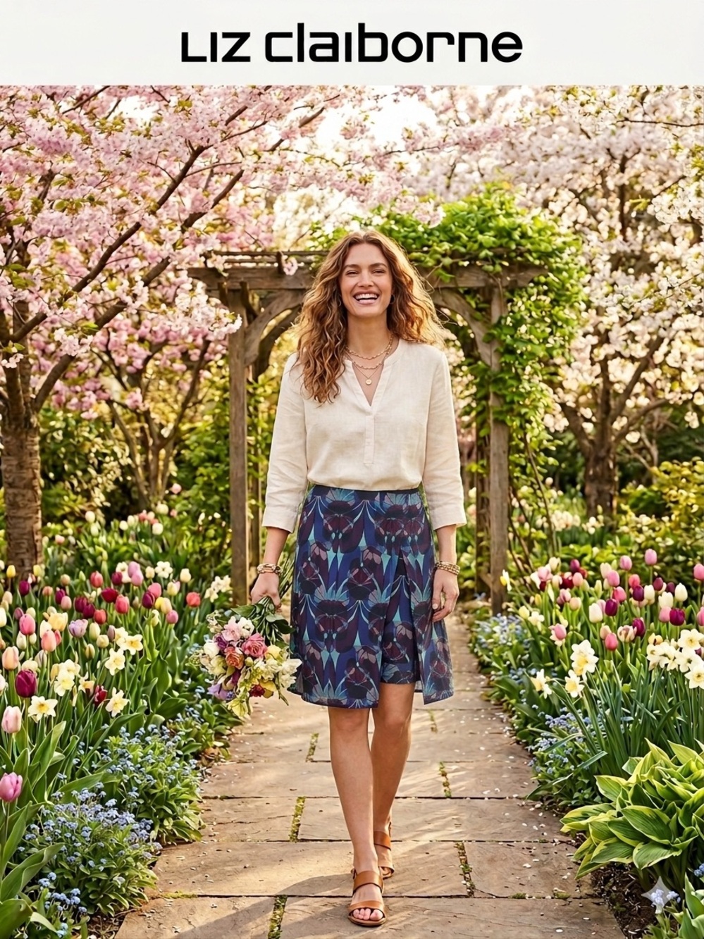 Axcess Navy & Teal Floral Circle Skirt